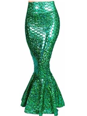 SIDECCA Wet Look Mermaid Scale Maxi Skirt Sz Large Made in USA RUBY'S RED RIBBON